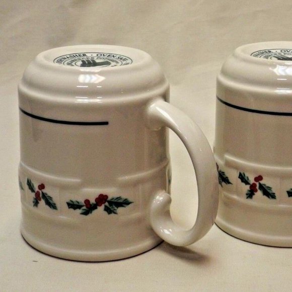 Longaberger Pottery Set of 2 Woven Traditions Traditional Holly Mugs USA - Picture 11 of 16